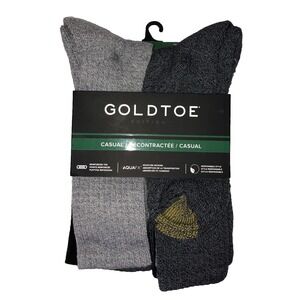 GoldToe Edition Men's Gray Black Casual‎ Crew Socks, 6 Pack Shoe Size 6-12.5 NEW